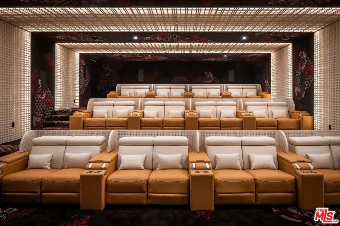 luxury concrete home, interior movie theater