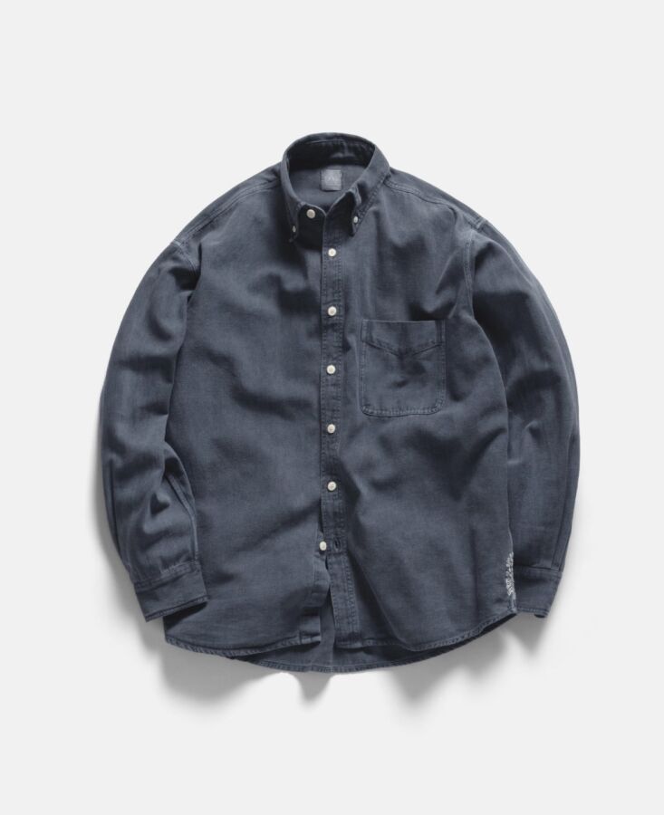 jesper vintage button down shirt   navy pigment dyed oxford cloth from eighteen 375