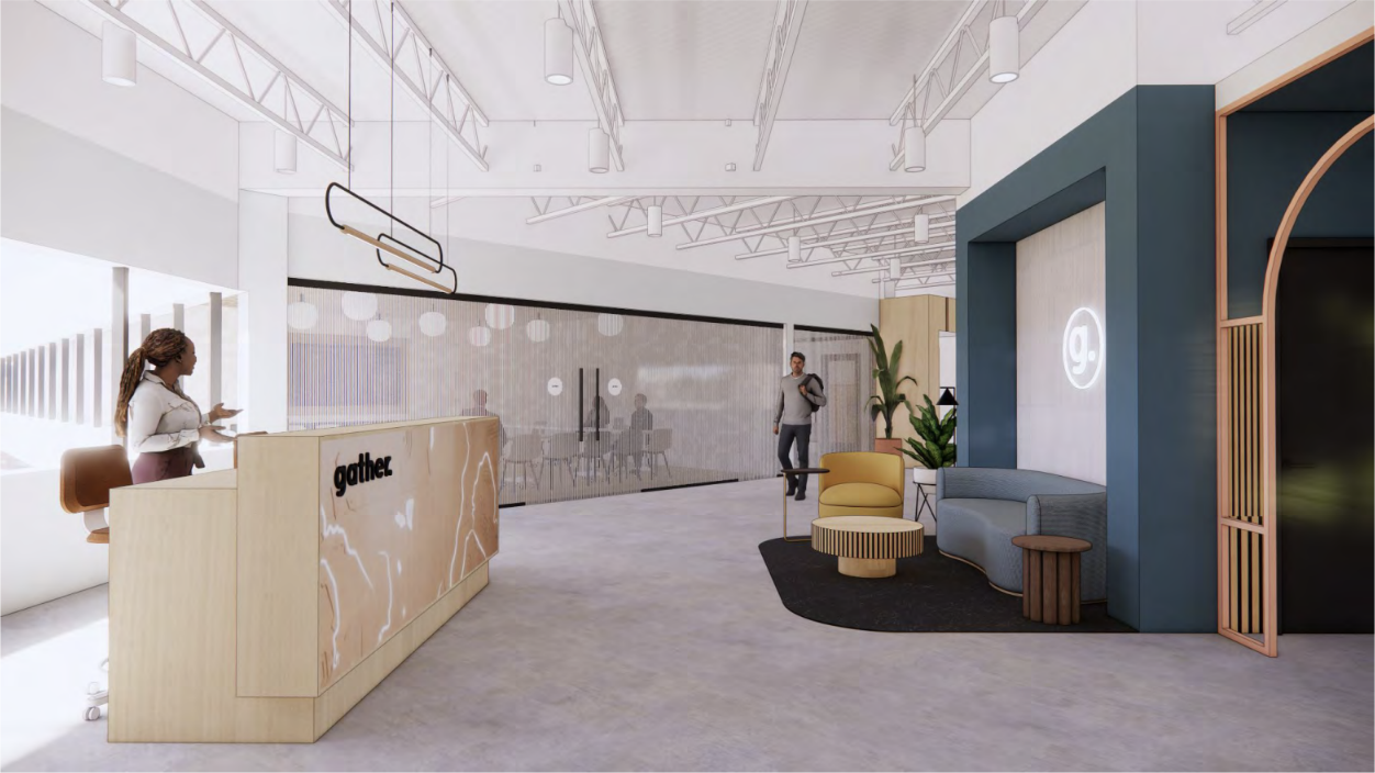 Gather putting finishing touches on new Innsbrook coworking space 3 gather front desk rendering innsbrook
