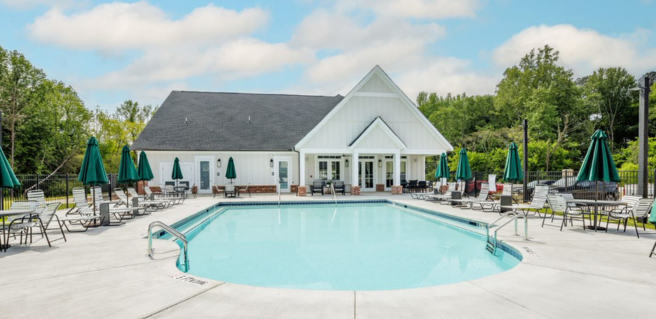 onsite resort-style pool at a Ranch Cottages for Rent community