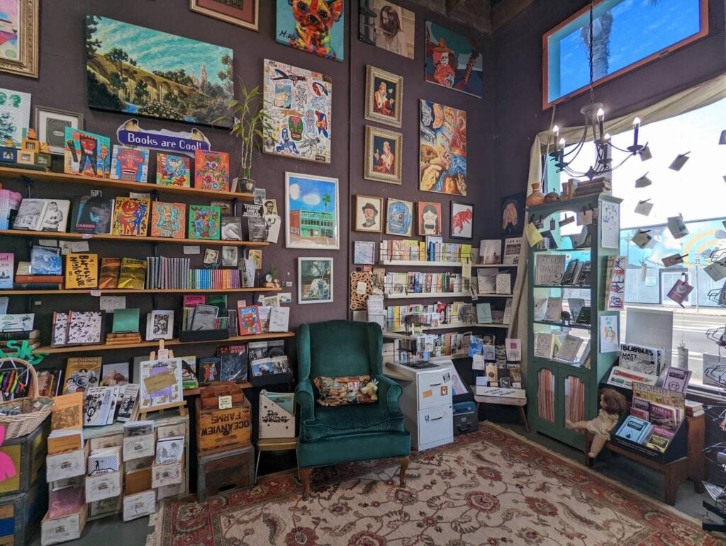 Interior of San Diego Independent local bookstore Verbatim Books in North Park