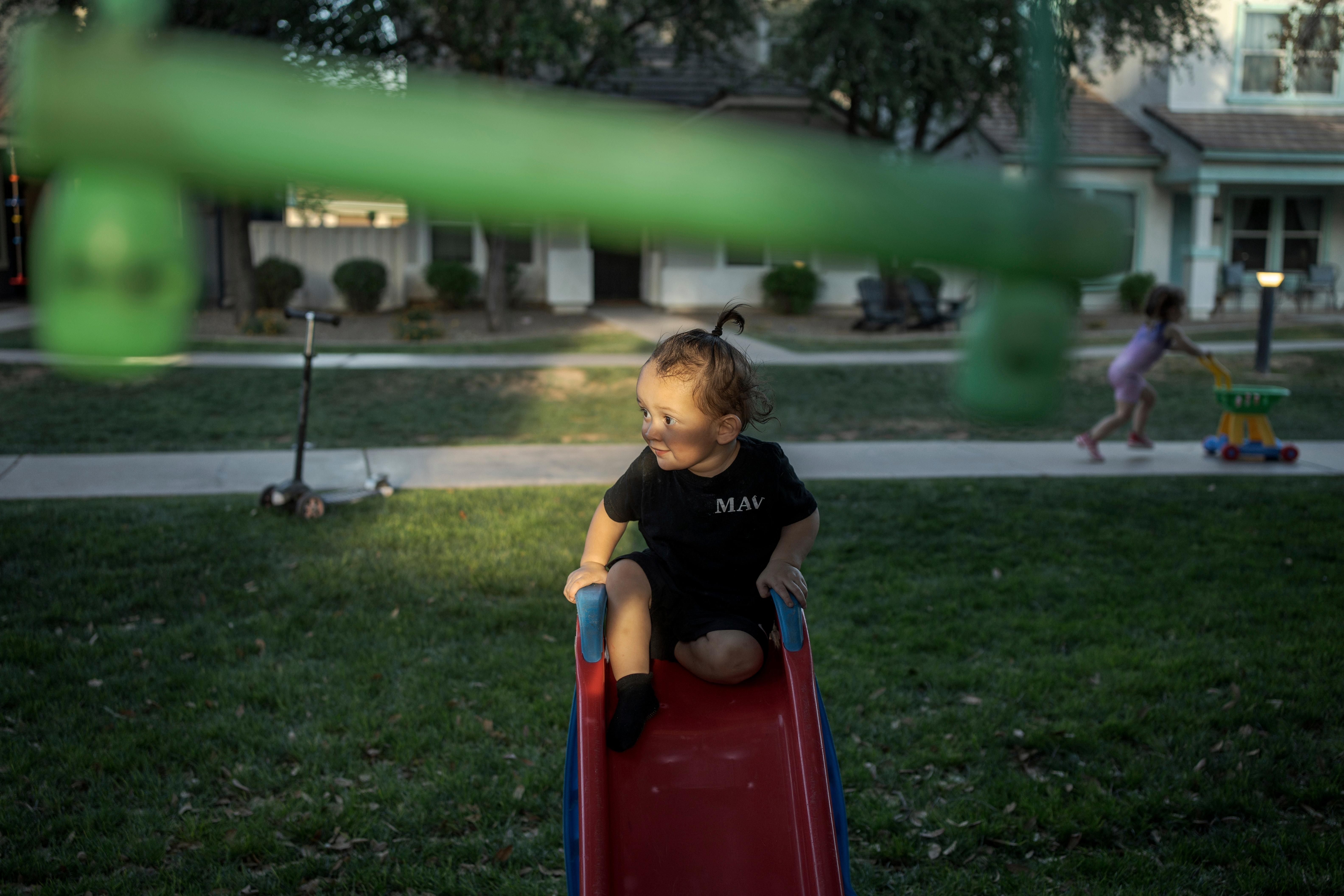 Liam Guerena plays in a “kid pod,” a cluster of...