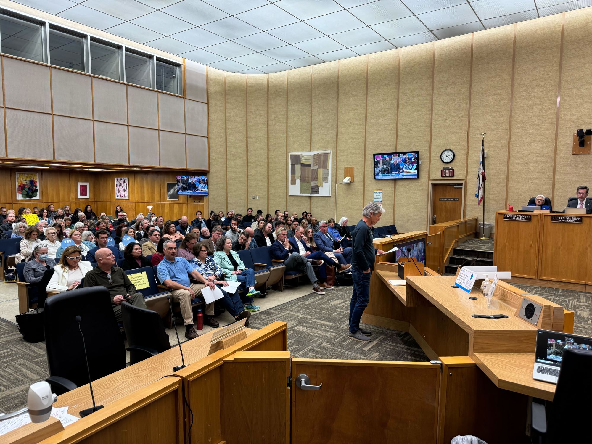 More than 100 people attended a San Diego City Council meeting Tuesday afternoon that discussed the construction of a All Peoples Church in the Del Cerro neighborhood (Phillip Molnar/The San Diego Union-Tribune)