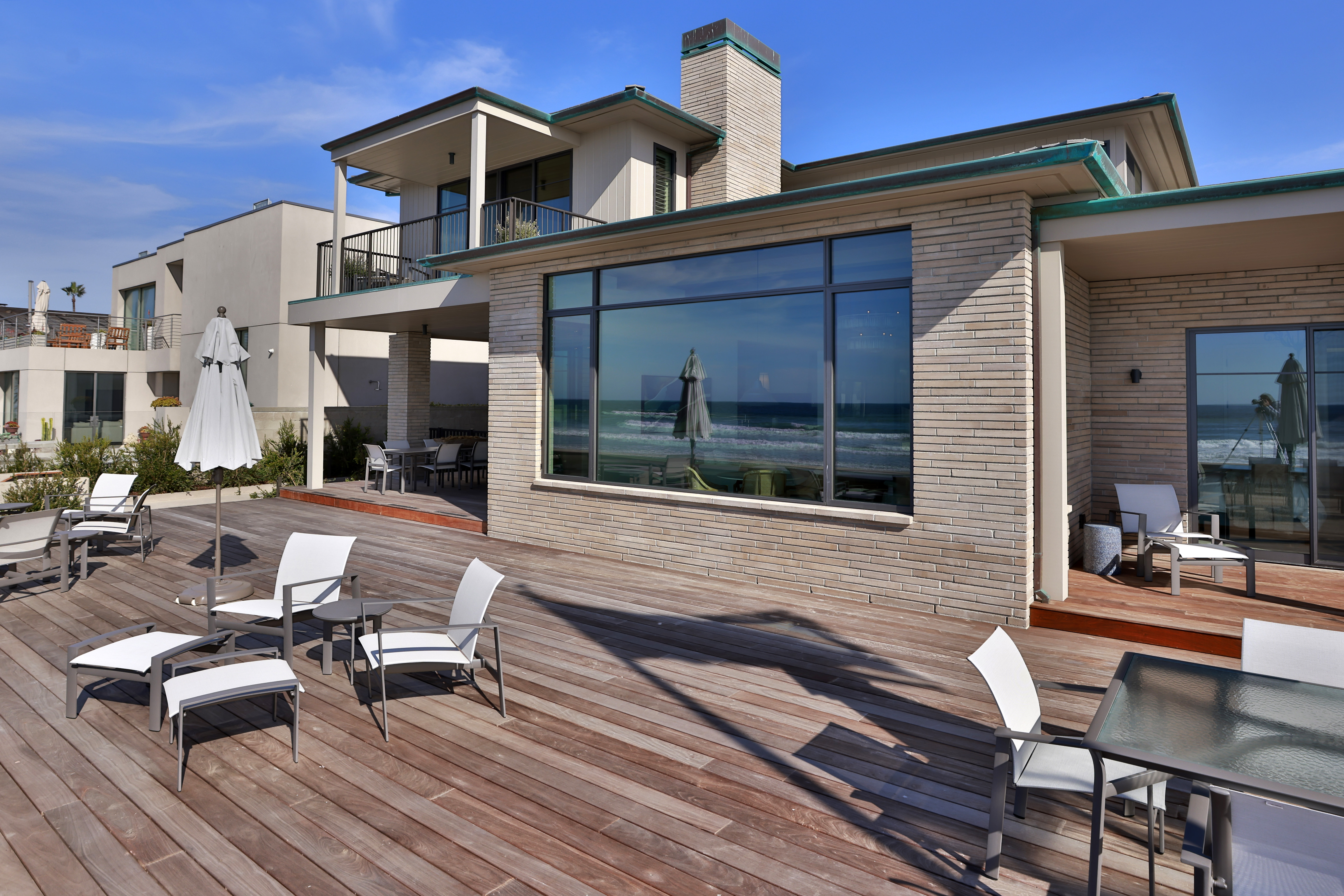 The exterior beach side deck at Ocean House Del Mar....