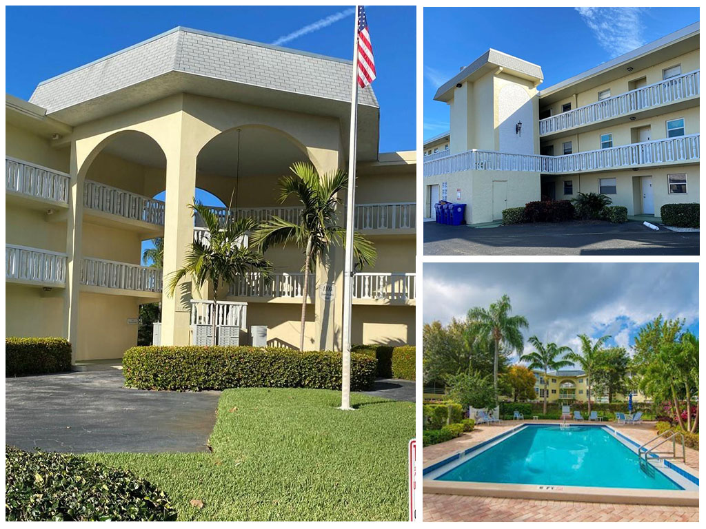 Facade and pool photos of 1100 Ponce De Leon Cir APT N208, Vero Beach, FL 32960