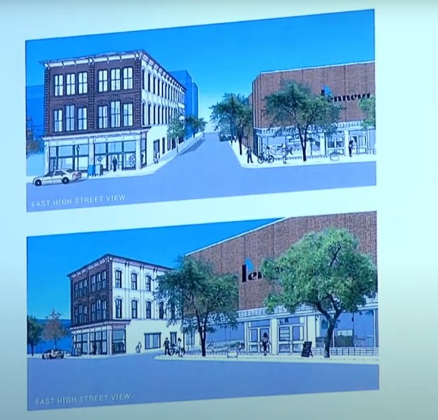 An artist's rendering of the redeveloped Lastick buildings. (Image via PCTV)