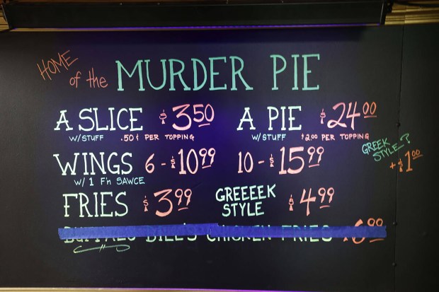 A menu is seen at Sliced Pizza, on May 8, 2022, in Las Vegas. (Chitose Suzuki / Las Vegas Review-Journal/TNS)