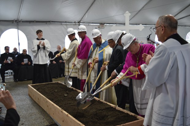 Representatives from Saint Charles Borromeo Seminary and the Archdiocese participate in a groundbreaking ceremony on Thursday in Lower Gwynedd Township. (Rachel Ravina - MediaNews Group)