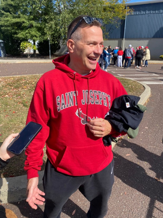 Local resident Dave Rubert said "I just came down to check the atomsphere," at former President Donald J. Trump's town hall at the Greater Philadelphia Expo Center and Fairgrounds at Oaks in Upper Providence Township, Montgomery County, Monday, Oct. 14, 2024. (PETE BANNAN-MEDIANEWS GROUP)