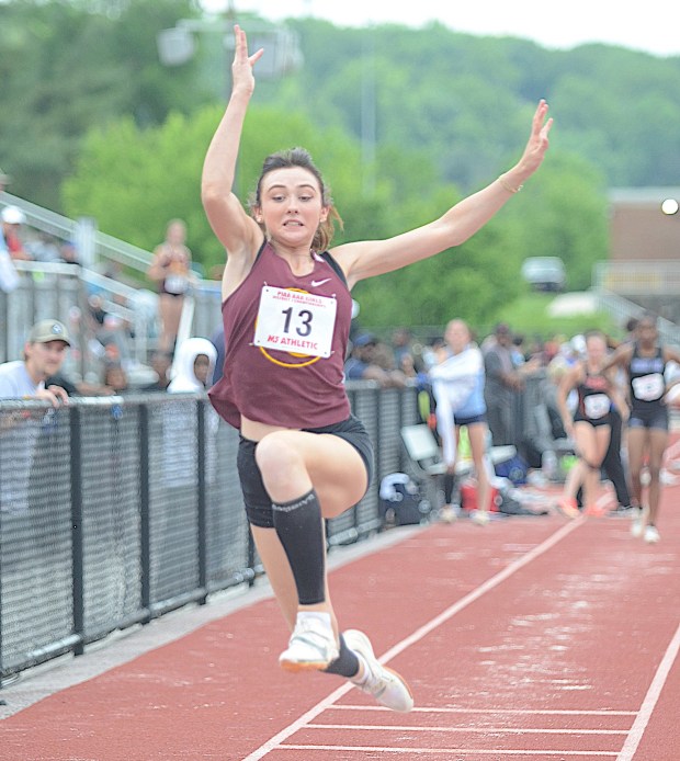 Avon Grove's Lexi Boiardi placed 5th with a jump of 17 feet 6 inches in the long jump at the PIAA District 1 Track & Field Championships at Coatesville Area High School Friday. (PETE BANNAN-MEDIANEWS GROUP)