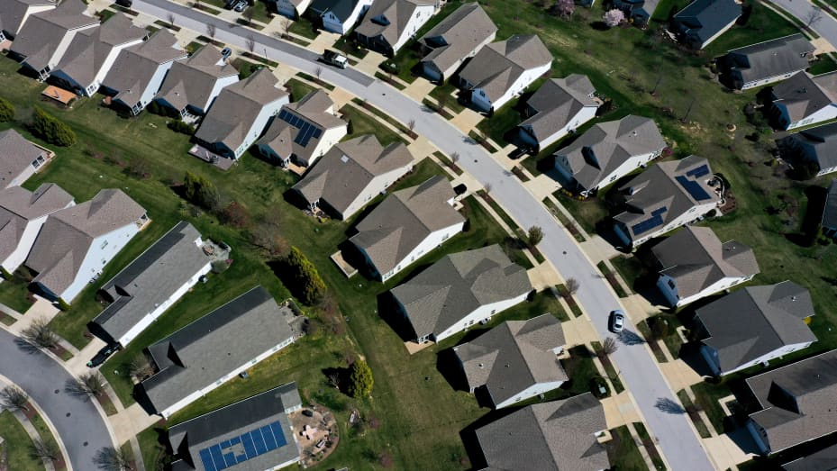 Homes in Centreville, Maryland, US, on Tuesday, April 4, 2023. The Mortgage Bankers Association is scheduled to release mortgage applications figures on April 5. Photographer: Nathan Howard/Bloomberg via Getty Images