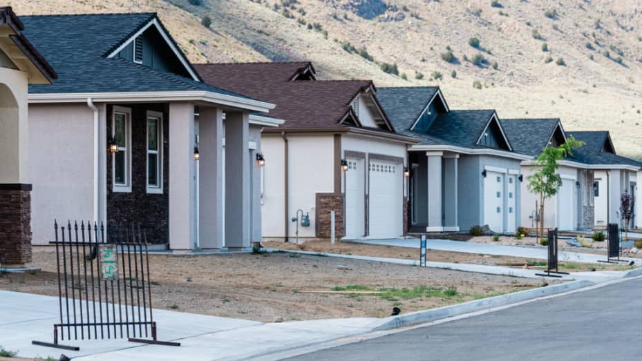 New houses are seen for sale at Woodland Village, built by Lifestyle Homes housing developer, in Cold Springs, Nevada, on June 28, 2023.