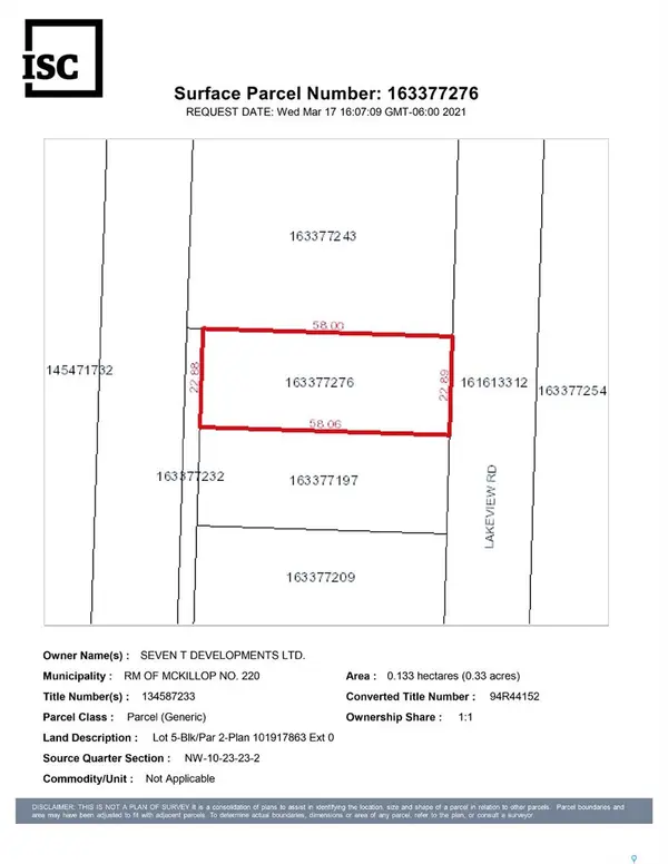 5 Lakeview ROAD #Lot 5, Mckillop Rm No. 220, SK S0G 0L0