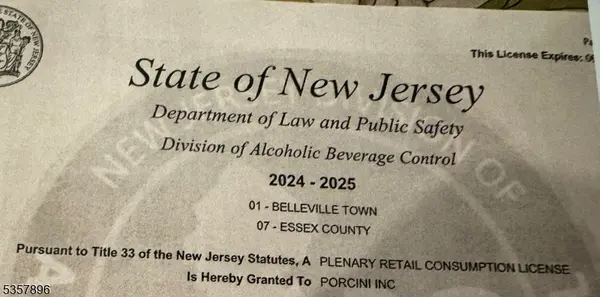 0 LIQUOR LICENSE, Belleville Twp., NJ 07109