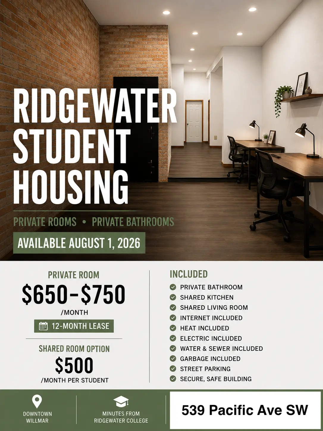 539 Pacific AVE SW #student, Willmar, MN 56201