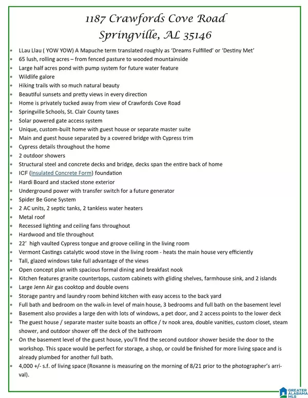 Springville, AL 35146,1187 CRAWFORDS COVE ROAD