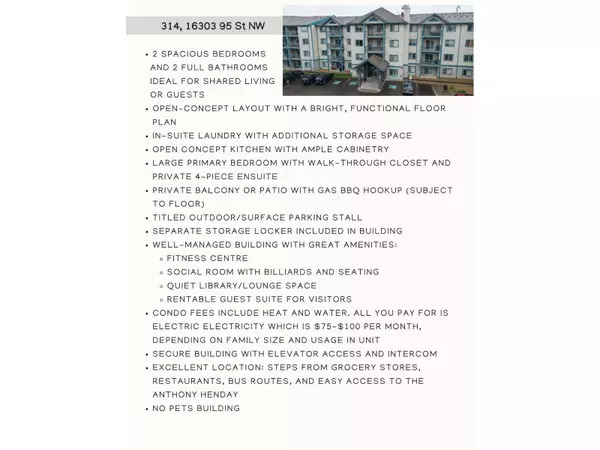 Edmonton, AB T5Z3V1,#314 16303 95 ST NW