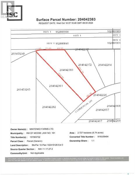 2874 Commercial DRIVE, Moose Jaw Rm No. 161, SK S6H4P5