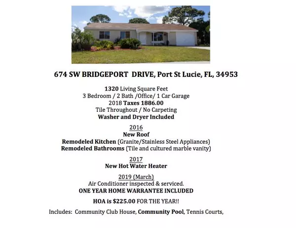 Port Saint Lucie, FL 34953,674 SW Bridgeport DR