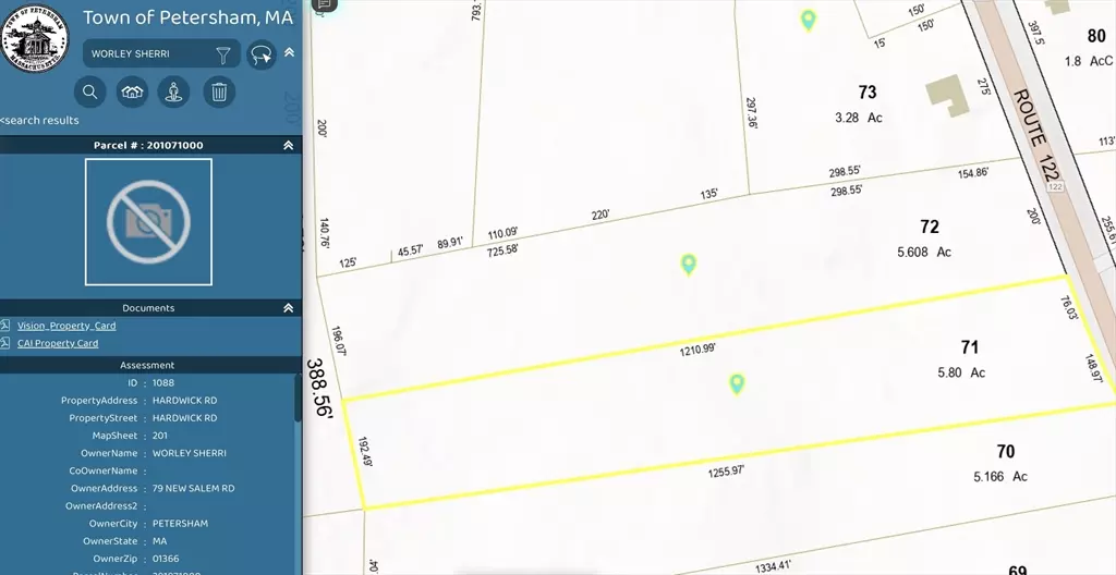 Petersham, MA 01366,0 Hardwick-Lot 71