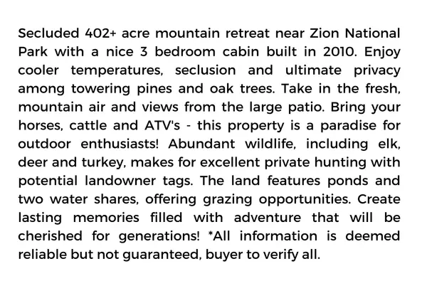Orderville, UT 84758,1 North Fork County RD